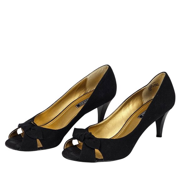 OpenToe Black Gold Sophisticated Elegant ModernChic Classy Pump 3" Heel Shoe 8.5 - Picture 13 of 15